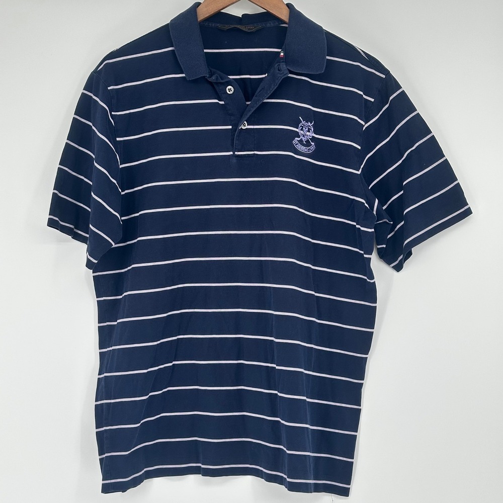 St‎ Andrews Links Collection Mens Navy Striped Golf Cotton Polo Shirt M Preppy
